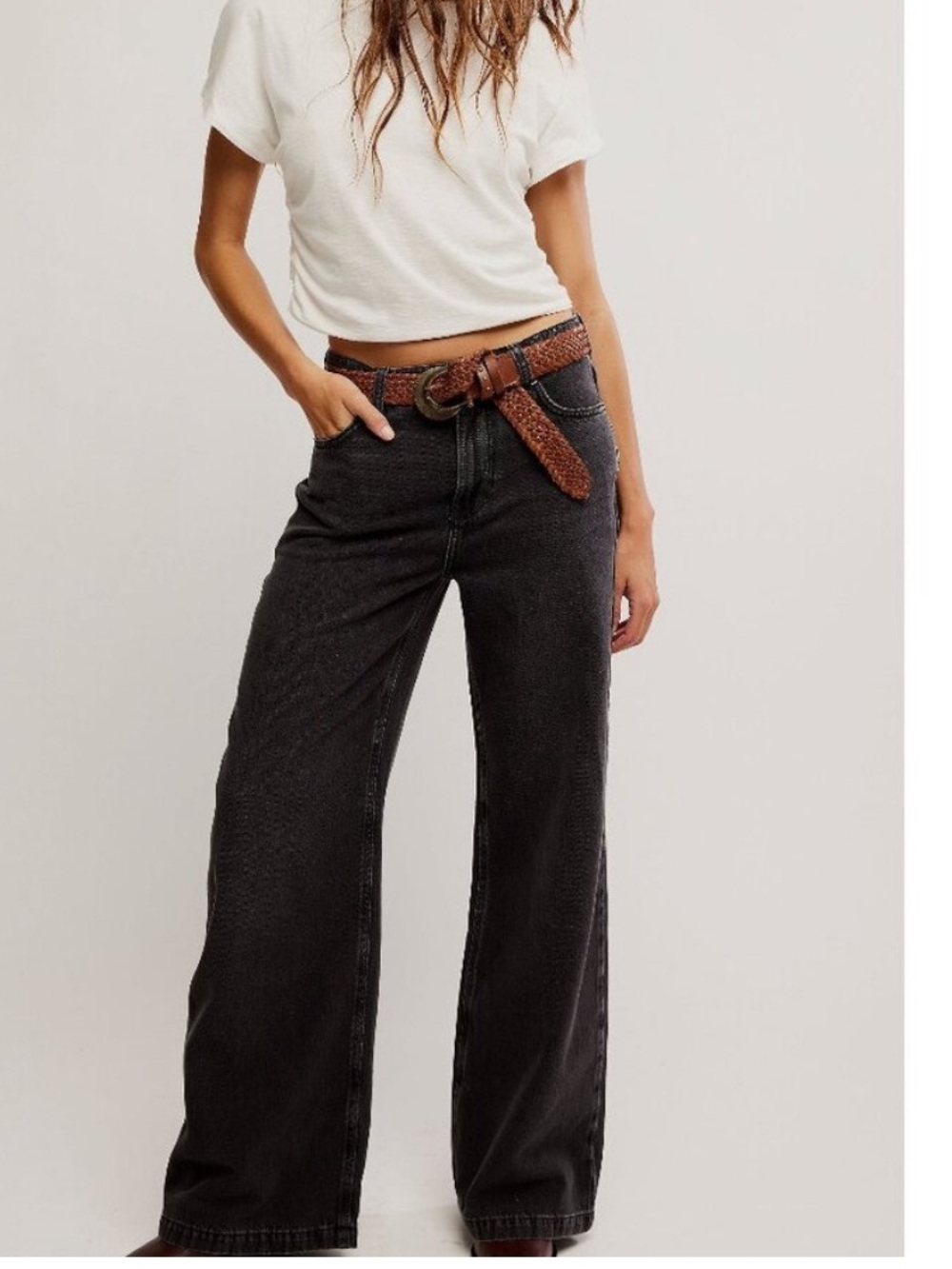 Free People We The Free Miles To Go Straight n Wide Leg Jeans Black Size 30 NWT